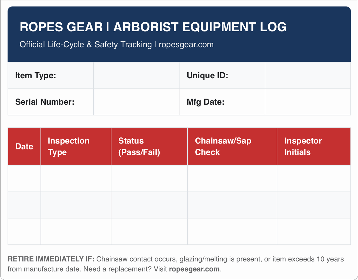 Ropes Gear Equipment Log for Arborists - RopesGear.com