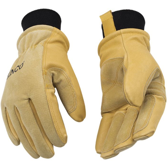 KINCO LINED HEAVY DUTY PREMIUM GRAIN AND SUEDE PIGSKIN GLOVE WITH KNIT WRIST
