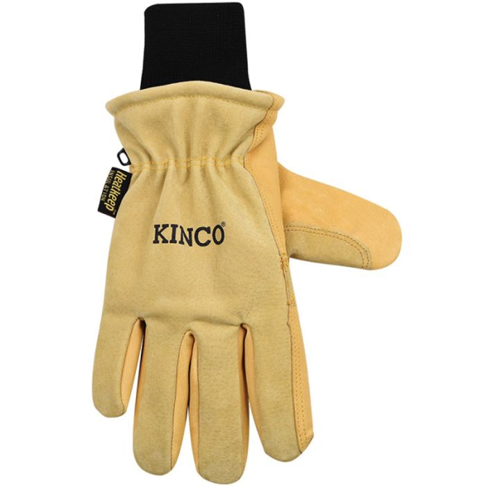 KINCO LINED HEAVY DUTY PREMIUM GRAIN AND SUEDE PIGSKIN GLOVE WITH KNIT WRIST